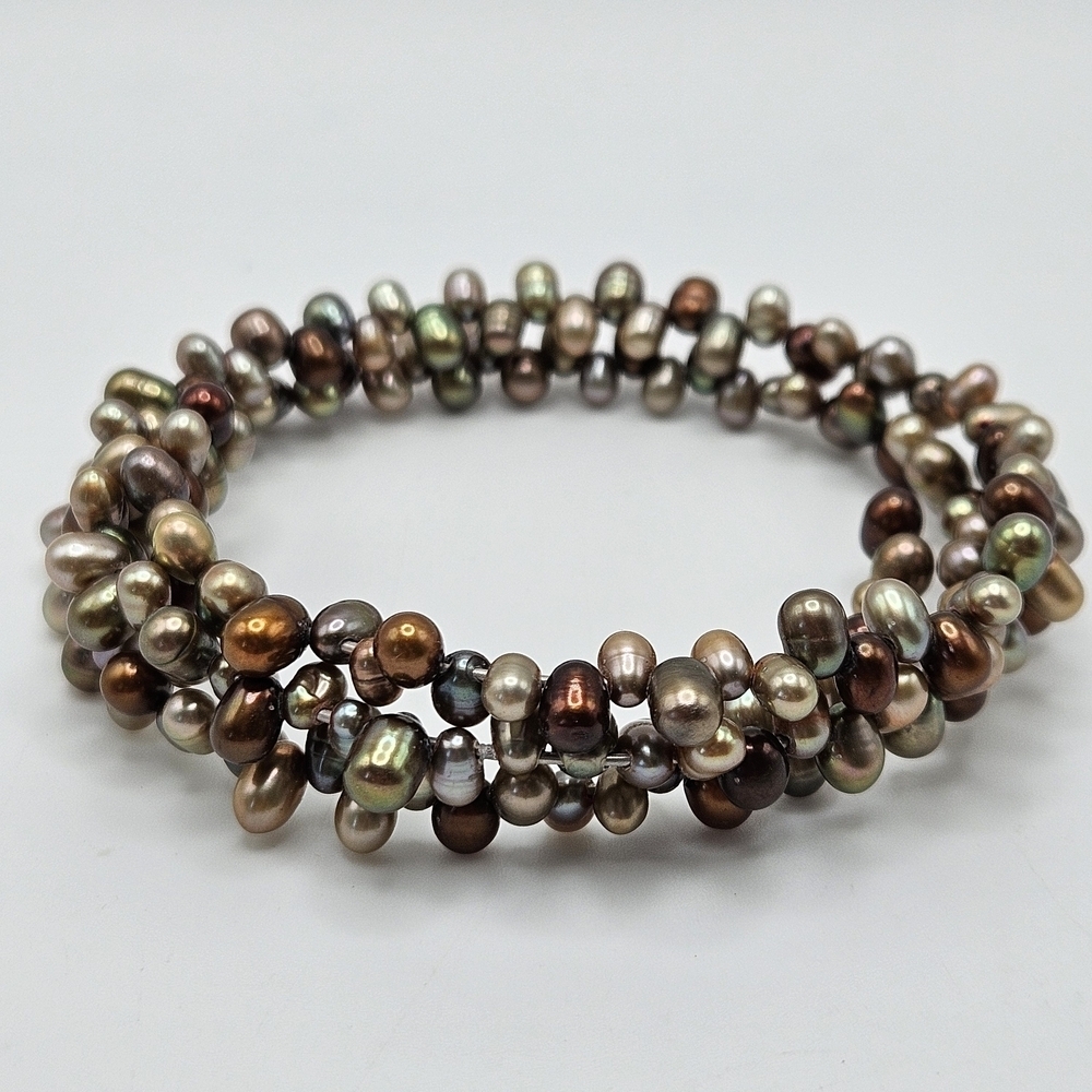 Multicolor Iridescent Freshwater Pearl Memory Wire Bracelet